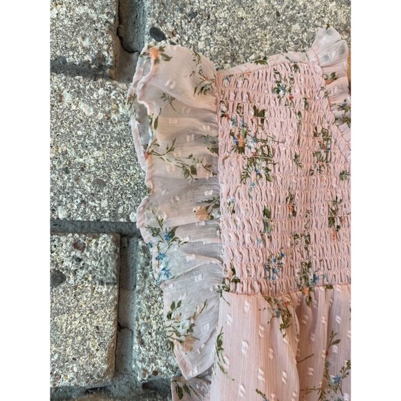 Floral Pink Smocked Sleeveless Blouse With Ruffled Details By Loft Size S - Picture 4 of 5